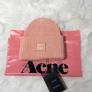 Acne Pink Ribbed Knit Beanie
